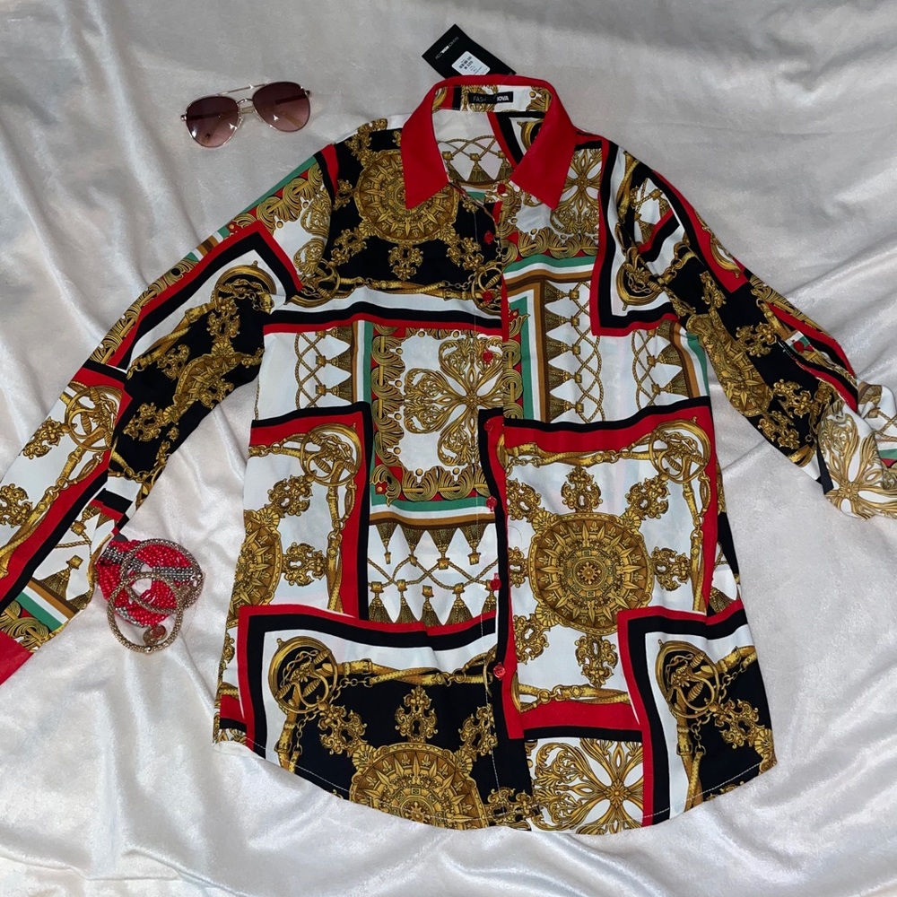 Trendy button up fashion nova blouse NWT